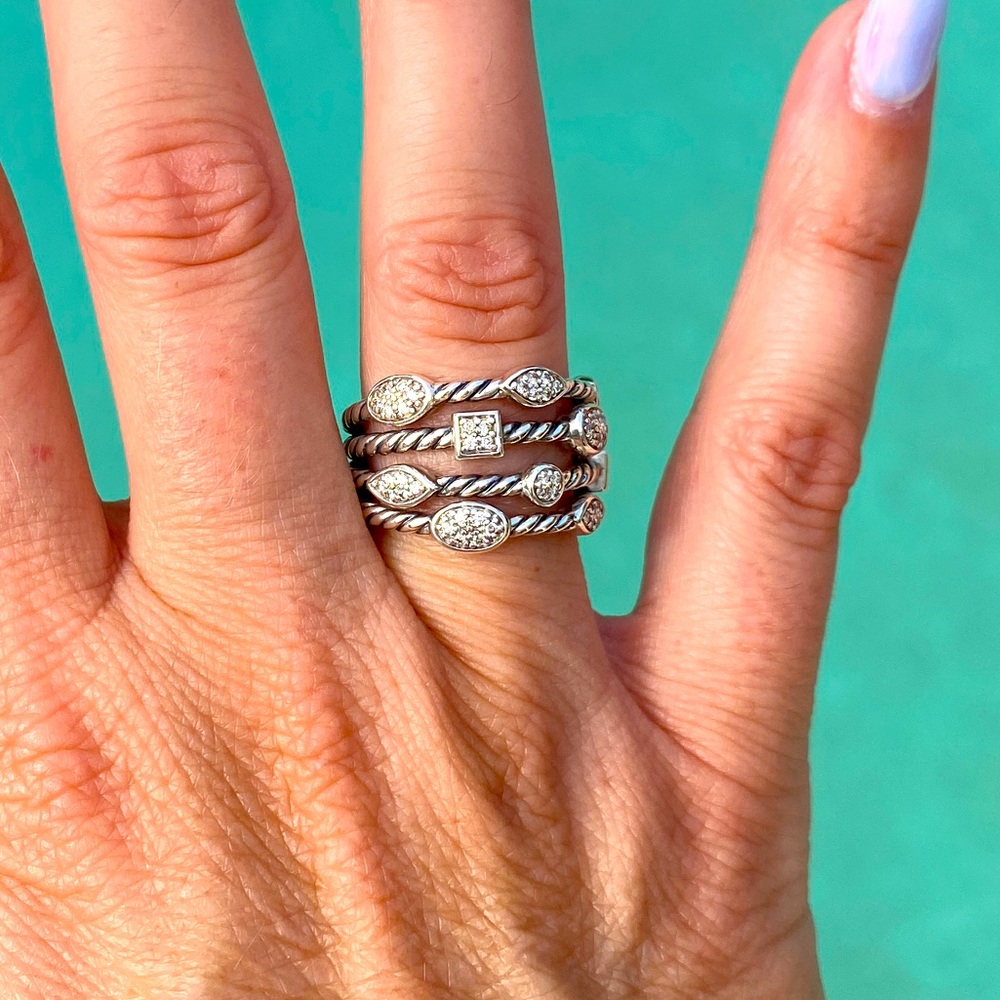 David Yurman Confetti 4 Row Pave Diamond Ring - Size 7